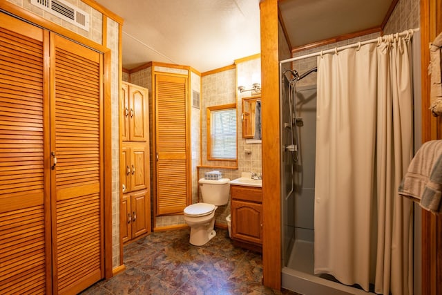 40936 Yost Rd, Emily, MN 56447 - bathroom with a closet, a stall shower, and vanity
