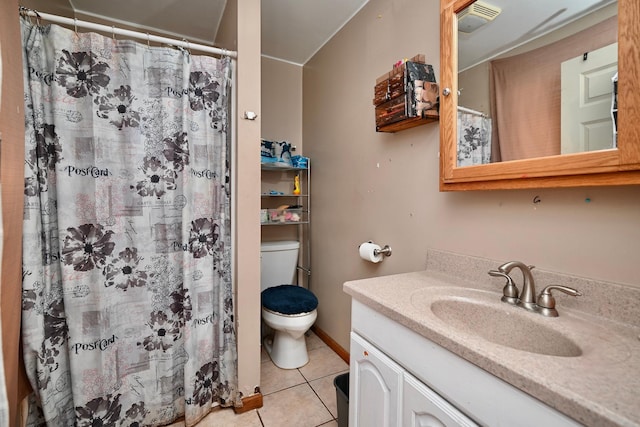 159 King St, Winona, MN 55987 - bathroom featuring vanity, tile patterned floors, and a shower with shower curtain