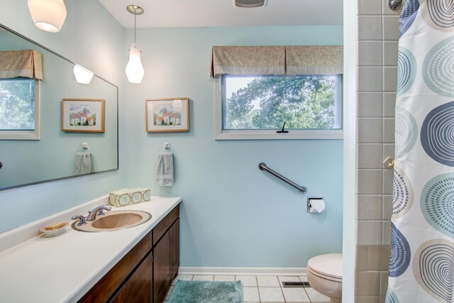 715 River Heights Rd SW, Menomonie, WI 54751 - bathroom with tile patterned flooring, vanity, and a shower with shower curtain