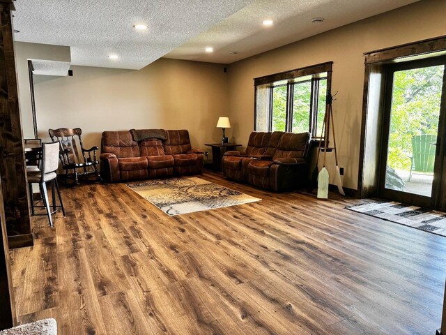 8766 Interlachen Rd, Lake Shore, MN 56468 - living room featuring wood finished floors, recessed lighting, and a textured ceiling