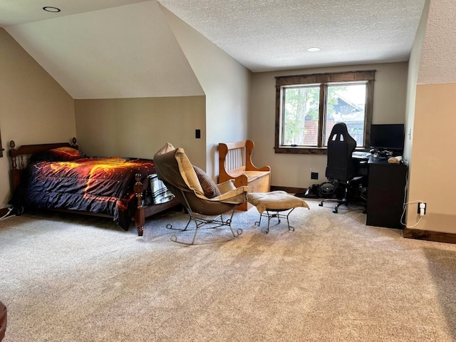 8766 Interlachen Rd, Lake Shore, MN 56468 - carpeted bedroom featuring a textured ceiling and vaulted ceiling