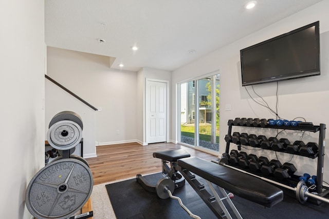 6645 Jody Ave S, Cottage Grove, MN 55016 - exercise room with recessed lighting and wood finished floors