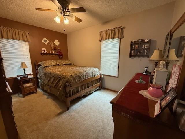 688 Miller Ave, Windom, MN 56101 - bedroom featuring carpet, a textured ceiling, and ceiling fan