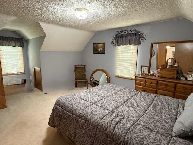 688 Miller Ave, Windom, MN 56101 - carpeted bedroom featuring lofted ceiling and a textured ceiling