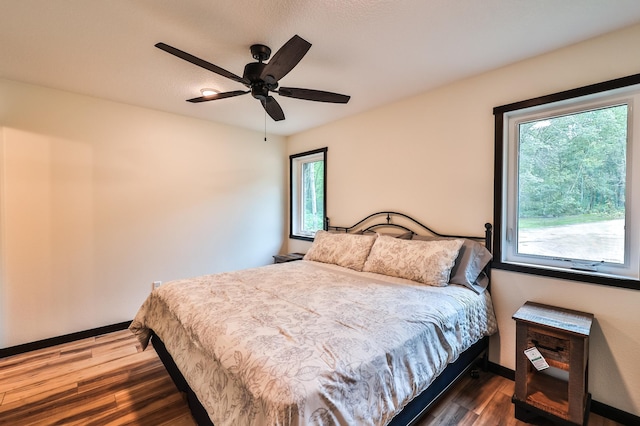 19566 Early Bird Dr, Park Rapids, MN 56470 - bedroom featuring multiple windows, dark wood finished floors, and ceiling fan