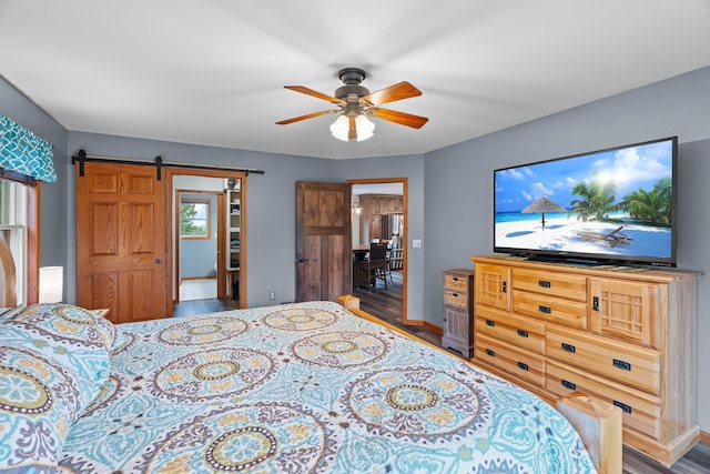 876 162nd St, Hammond, WI 54015 - bedroom featuring wood finished floors, a barn door, and ceiling fan