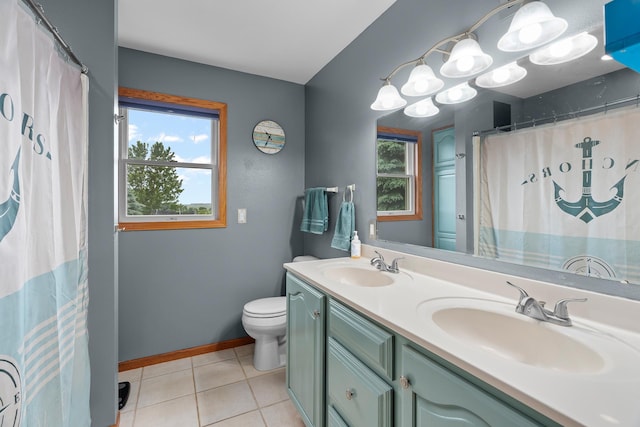 876 162nd St, Hammond, WI 54015 - full bathroom with double vanity, tile patterned floors, and a shower with shower curtain