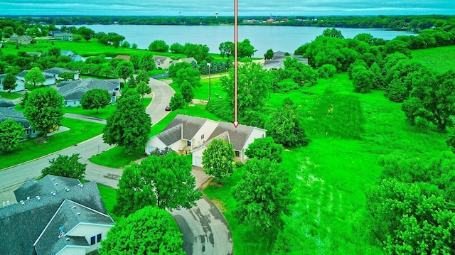 343 Perch Ln, Winsted, MN 55395 - aerial perspective of suburban area with a nearby body of water and property boundaries highlighted