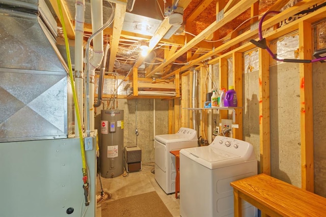 343 Perch Ln, Winsted, MN 55395 - washroom featuring electric water heater, washer and dryer, and heating unit