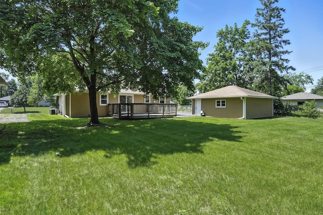 11439 Heights Dr NW, Coon Rapids, MN 55433 - view of green lawn featuring a wooden deck