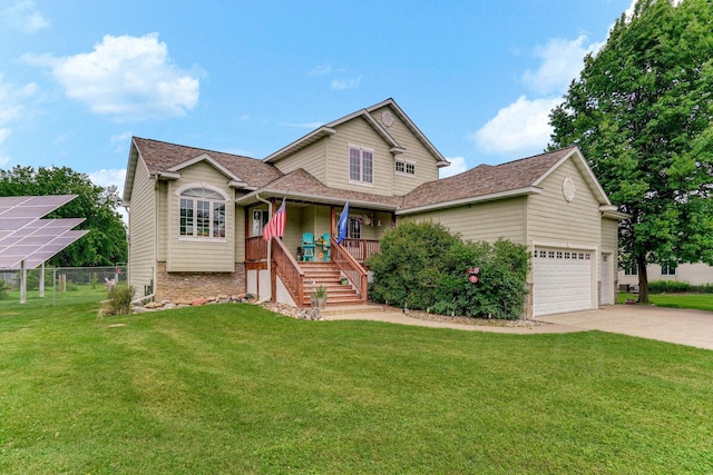 9386 Jennifer Ct, Chisago Lake Twp, MN 55013 - view of front facade with a porch, concrete driveway, a garage, and a shingled roof
