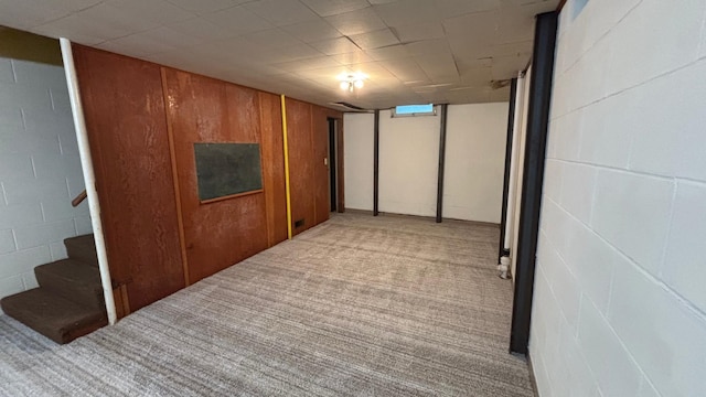 122 Plainview Ave, Mankato, MN 56001 - finished basement featuring light colored carpet, concrete block wall, and stairway