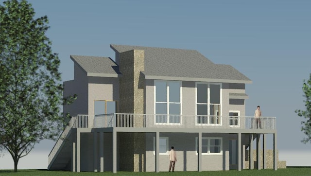 20428 Pheasant Trl, Brainerd, MN 56401 - rear view of property featuring stucco siding, a chimney, and a balcony