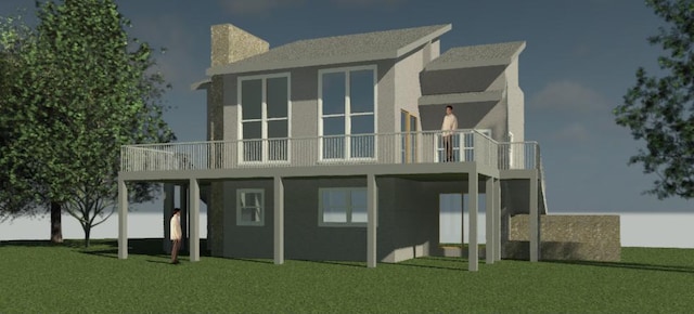 20428 Pheasant Trl, Brainerd, MN 56401 - rear view of house featuring stucco siding, a balcony, and a yard