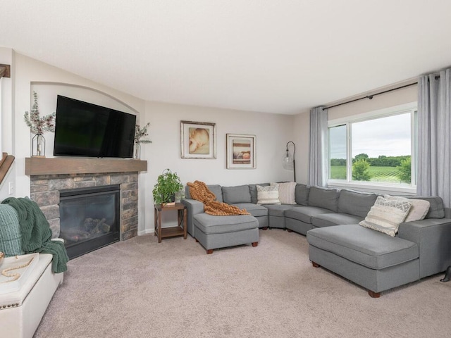 910 Burton Cir, Montrose, MN 55363 - carpeted living room with a stone fireplace