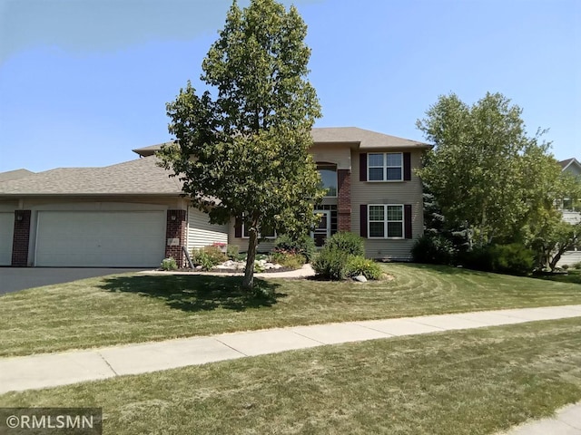 6640 Fountain Ct N, Maple Grove, MN 55311 - view of front of property featuring brick siding, a front yard, a garage, and a shingled roof