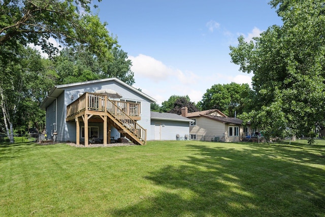 6520 Nathan Ln N, Maple Grove, MN 55369 - rear view of property with stairs and a wooden deck