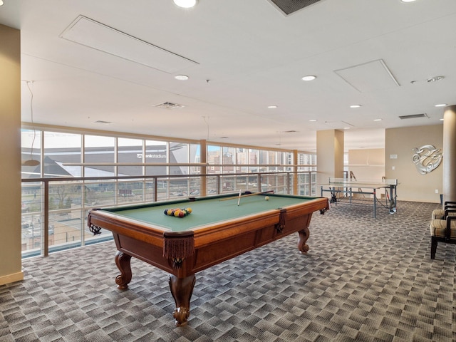 215 10th Ave S Unit 112, Minneapolis, MN 55415 - game room featuring carpet floors, pool table, recessed lighting, and floor to ceiling windows
