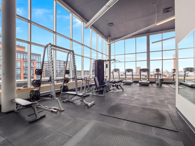 215 10th Ave S Unit 112, Minneapolis, MN 55415 - workout area featuring expansive windows and a high ceiling