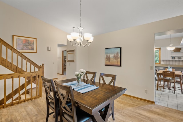11409 Bren Rd, Minnetonka, MN 55343 - dining area featuring light wood-style flooring, a chandelier, and stairway