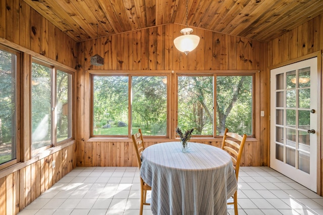11409 Bren Rd, Minnetonka, MN 55343 - sunroom / solarium with vaulted ceiling, tile patterned floors, wood walls, and wood ceiling