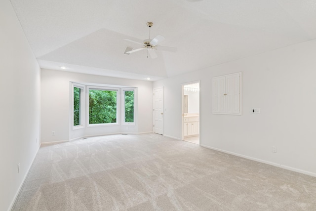 7005 Valley View Rd, Edina, MN 55439 - spare room with light carpet, ceiling fan, recessed lighting, and high vaulted ceiling