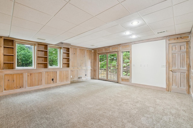 7005 Valley View Rd, Edina, MN 55439 - unfurnished room with carpet floors, wood walls, healthy amount of natural light, a paneled ceiling, and built in features