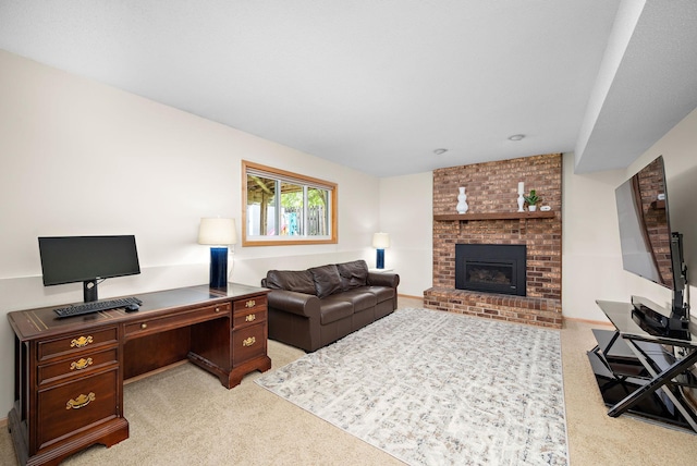 16391 Adret Ct, Eden Prairie, MN 55346 - living area featuring light colored carpet, an office area, and a fireplace