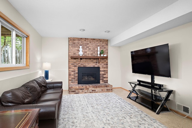 16391 Adret Ct, Eden Prairie, MN 55346 - carpeted living room with a brick fireplace and baseboards