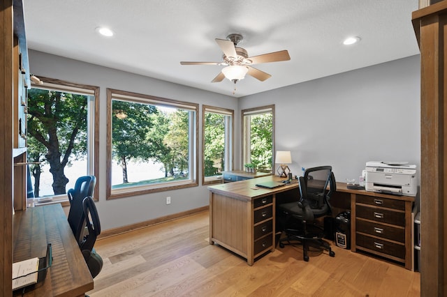 27858 Nathan Ln, Chisago Lake Twp, MN 55045 - office space with ceiling fan, light wood finished floors, and recessed lighting