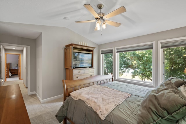 27858 Nathan Ln, Chisago Lake Twp, MN 55045 - bedroom featuring vaulted ceiling, light carpet, and a ceiling fan