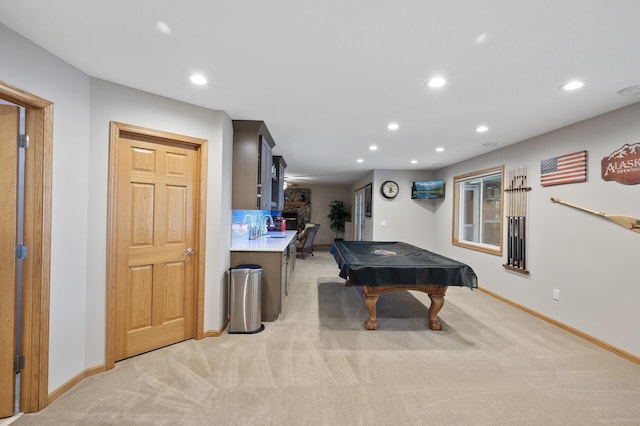 27858 Nathan Ln, Chisago Lake Twp, MN 55045 - rec room with recessed lighting, light colored carpet, and billiards table