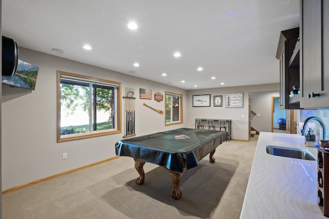 27858 Nathan Ln, Chisago Lake Twp, MN 55045 - rec room featuring recessed lighting, light carpet, and billiards