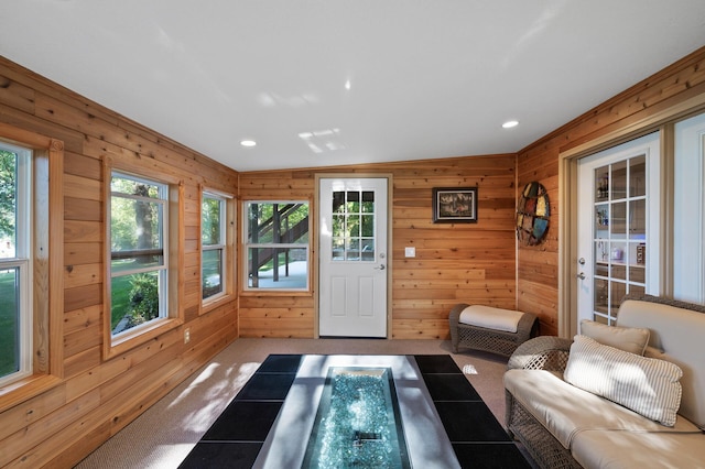 27858 Nathan Ln, Chisago Lake Twp, MN 55045 - living room featuring wooden walls and recessed lighting