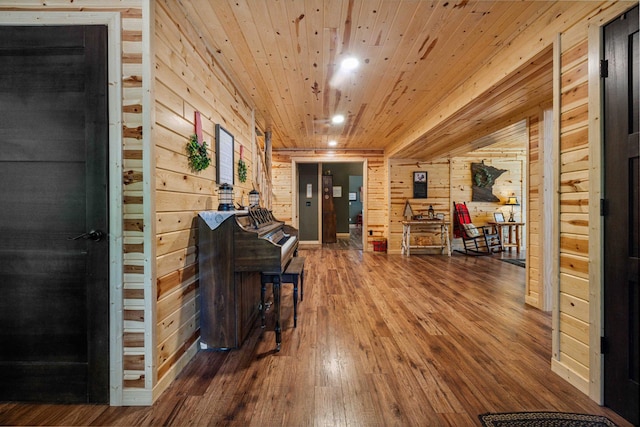 38985 337th Ln, Aitkin, MN 56431 - living area featuring wood walls, wood-type flooring, wood ceiling, and recessed lighting