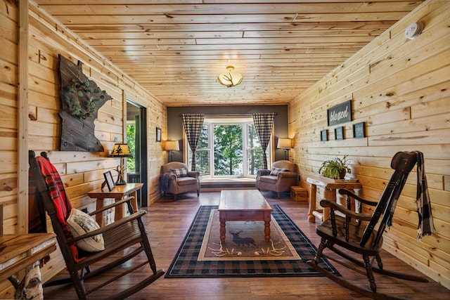 38985 337th Ln, Aitkin, MN 56431 - living area with wood ceiling, wood walls, and hardwood / wood-style flooring