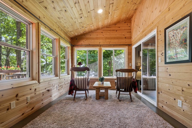 38985 337th Ln, Aitkin, MN 56431 - sunroom / solarium featuring vaulted ceiling, wooden walls, and wooden ceiling
