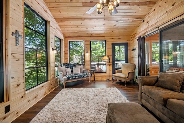 38985 337th Ln, Aitkin, MN 56431 - sunroom / solarium featuring vaulted ceiling, wood walls, wood ceiling, and wood finished floors