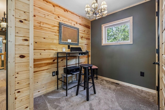 38985 337th Ln, Aitkin, MN 56431 - office space with wooden walls, carpet flooring, and a chandelier
