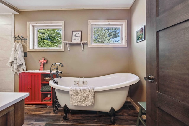 38985 337th Ln, Aitkin, MN 56431 - full bathroom with wood finished floors, vanity, and a freestanding tub