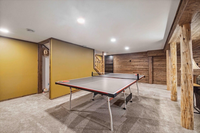 38985 337th Ln, Aitkin, MN 56431 - playroom featuring carpet, wood walls, and recessed lighting