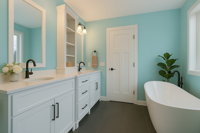 917 174th Ave NE, Ham Lake, MN 55304 - full bathroom with double vanity, a freestanding bath, and tile patterned floors
