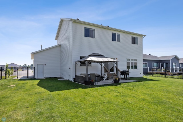 8871 Cottonwood Blvd, Horace, ND 58047 - rear view of house featuring a gazebo, a patio area, a fenced backyard, and outdoor lounge area