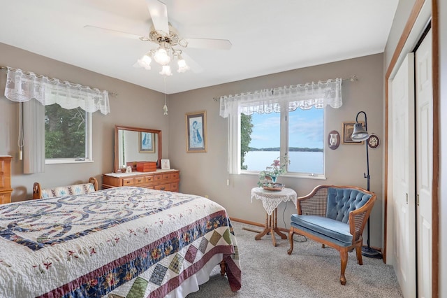 24301 Cedar Lake Dr, Helena Twp, MN 56071 - bedroom with carpet floors, a ceiling fan, and a closet