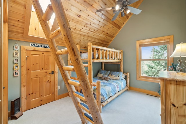 15193 Wilderness Trl, Crosslake, MN 56442 - bedroom with carpet floors, lofted ceiling, and wooden ceiling