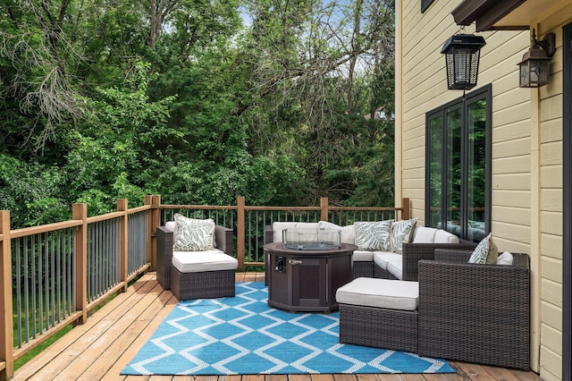 9950 204th Street Ct N, Forest Lake, MN 55025 - wooden deck featuring an outdoor living space with a fire pit