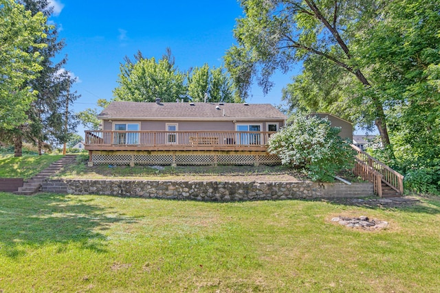 706 2nd Ave NW, New Brighton, MN 55112 - rear view of house featuring a deck, stairs, and a yard