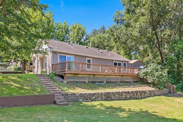 706 2nd Ave NW, New Brighton, MN 55112 - rear view of house with a deck, a yard, and stairway