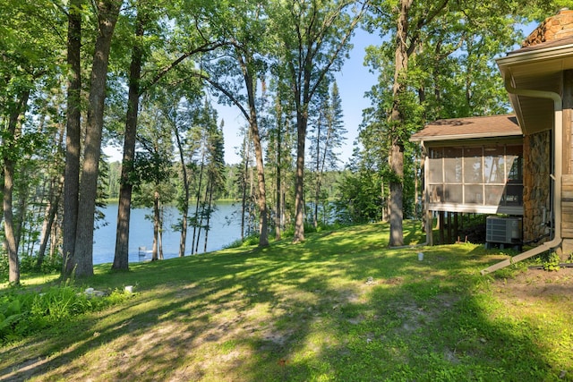 11100 Fisher Ln, Park Rapids, MN 56470 - view of green lawn featuring a sunroom and a water view