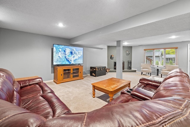 6721 Limerick Ln, Edina, MN 55439 - living room with carpet, a textured ceiling, and recessed lighting